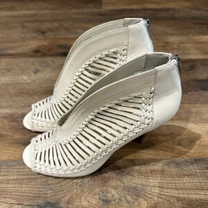 Vince Camuto White Heeled Boots with Peep-Toe Design